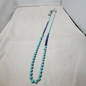 Ann Taylor Necklace, Multiple Shades Blue Beads W/Gold tone Crystal Rhinestone